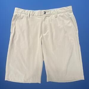 Adidas Shorts Mens Sz 34 Beige Flat Front Pockets Performance Golf Stretch